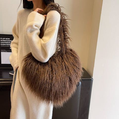 Plush Armpit Shoulder Bags Winter Large Capacity Personalized Heart Bag Women's Luxury Handbags High Quality Valentine's Day Gift - Believe Grace 