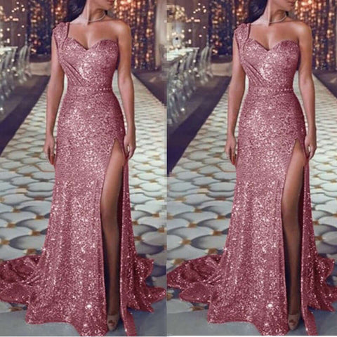 Women's Clothing One-shoulder Sleeveless Bronzing Split Dress - Believe Grace 