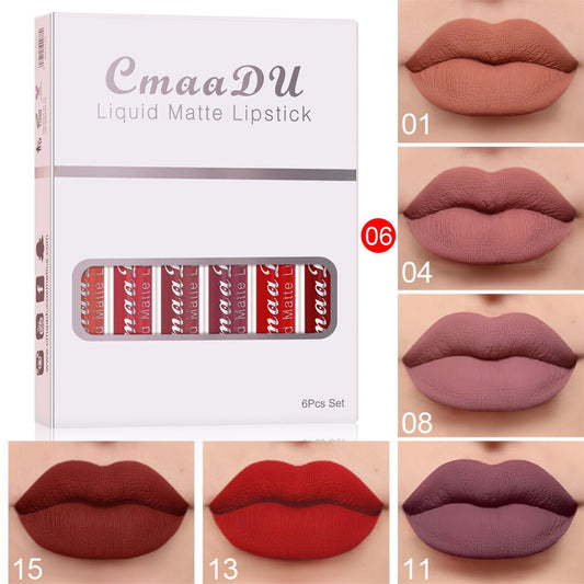 6 Boxes Of Matte Non - stick Cup Waterproof Lipstick Long Lasting Lip Gloss - The Believe Store