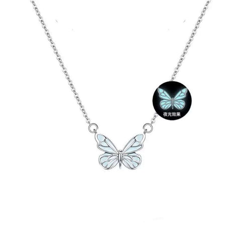 Fashion Blue Luminous Butterfly Necklace Bracelet Set For Glow In The Dark Women Clavicle Chain Choker Party Jewelry Set Gift - Believe Grace 